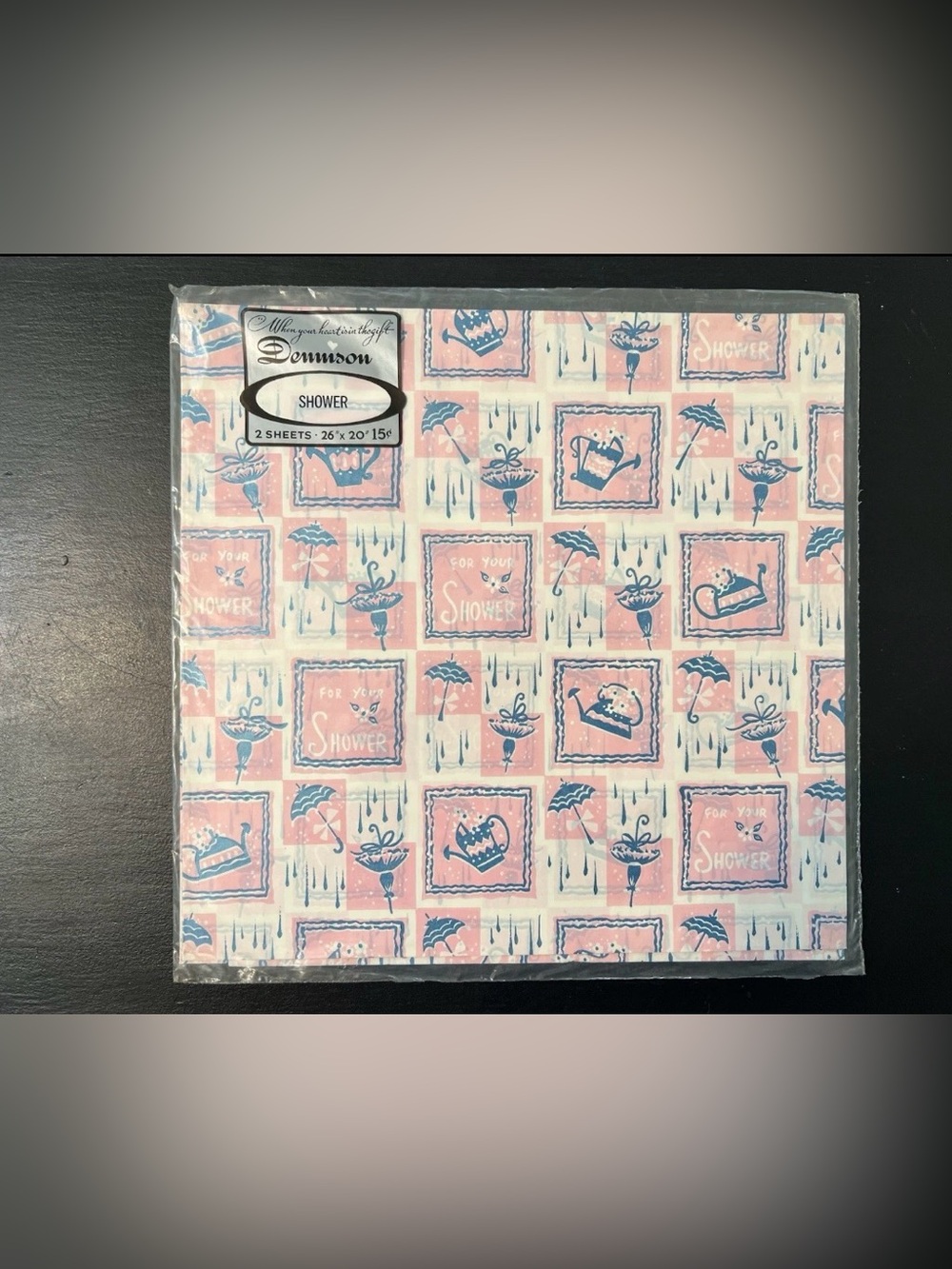 Vintage Bridal Shower Gift Wrap Lot 3 Dennison NOS MCM Pastel Pink Blue Ephemera